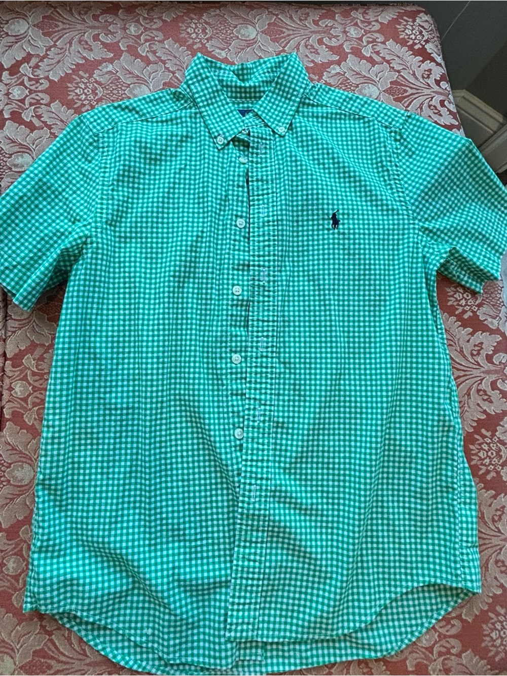 Ralph Lauren Teal & White Gingham Short-Sleeve Button-Down Shirt